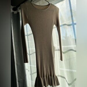 SHEIN Tan Long Sleeve Dress with mini ruffles